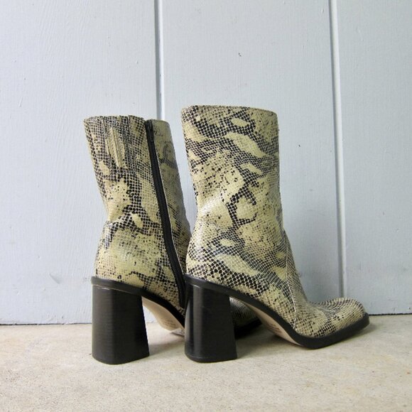Snakeskin Leather Boots Midcalf Neutral Tan - Picture 6 of 10